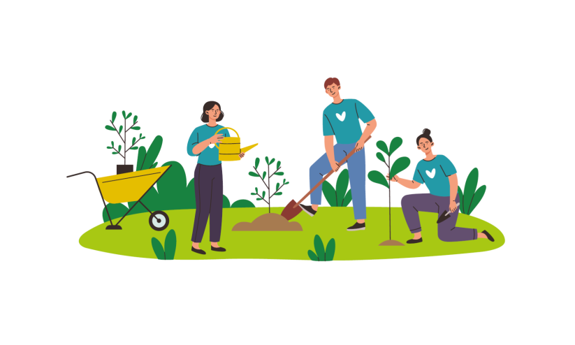 Graphic of people gardening