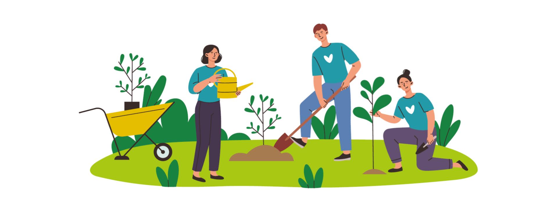 Graphic of people gardening